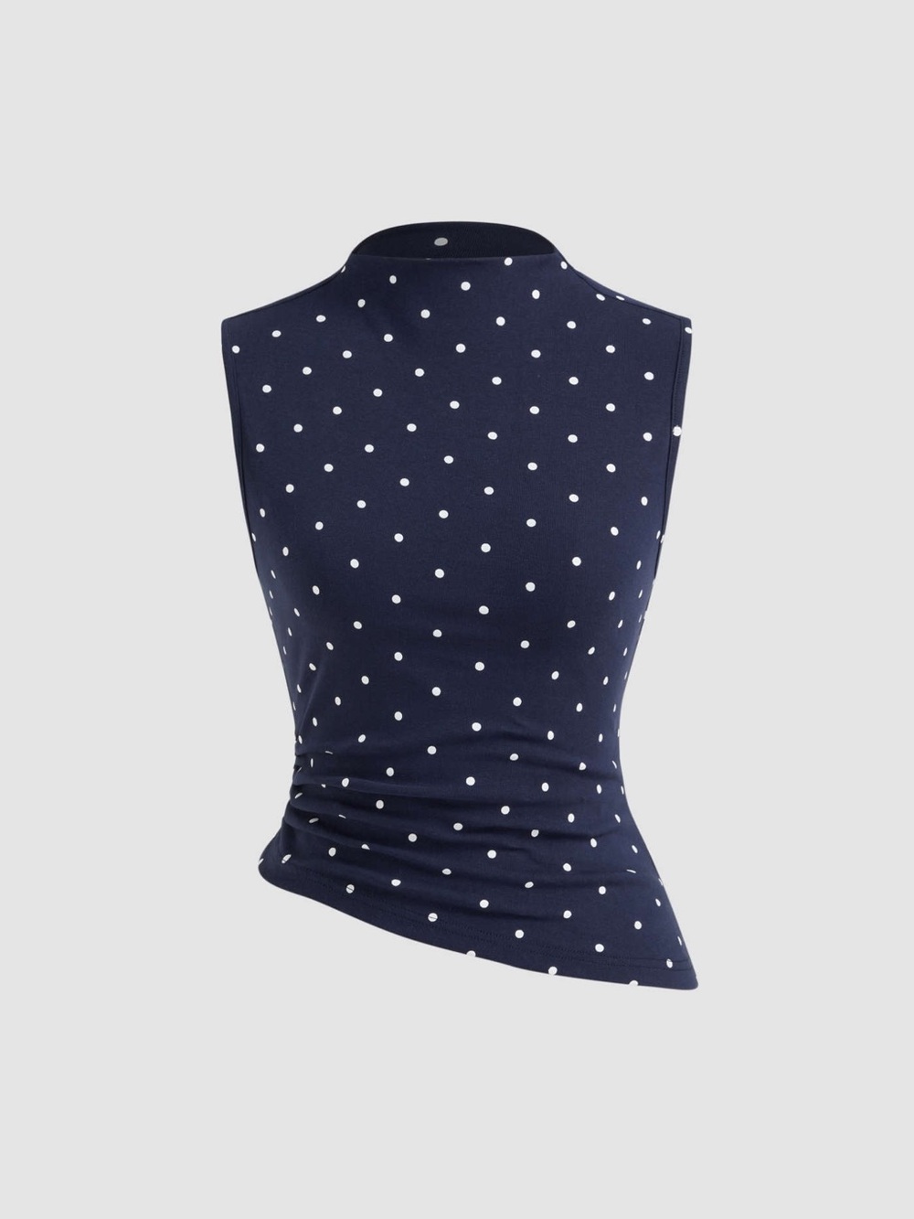 NWT cider COTTON-BLEND HIGH NECK POLKA DOT ASYMMETRICAL HEM TOP